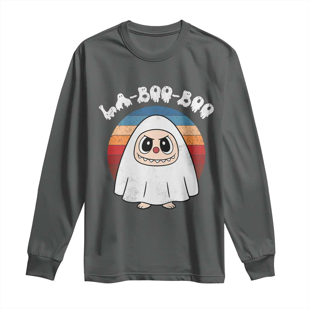 Cute Ghost Halloween Costume Long Sleeve Shirt Retro Spooky Trending Cartoon La Boo Boo TS10 Dark Heather Print Your Wear