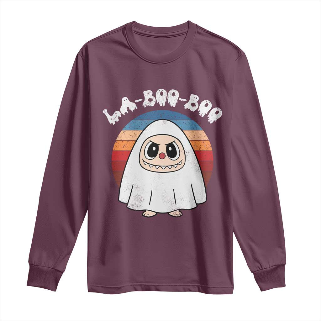 Cute Ghost Halloween Costume Long Sleeve Shirt Retro Spooky Trending Cartoon La Boo Boo TS10 Maroon Print Your Wear