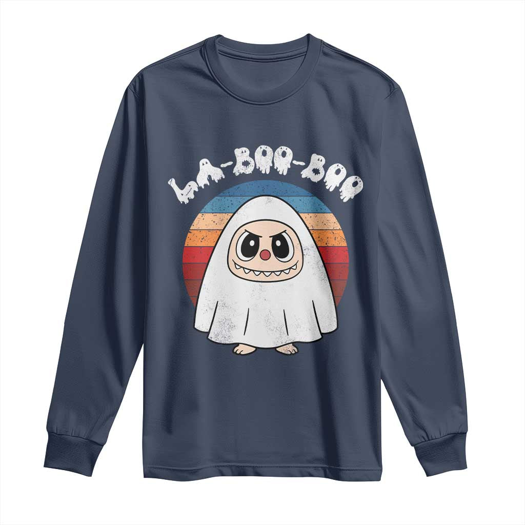 Cute Ghost Halloween Costume Long Sleeve Shirt Retro Spooky Trending Cartoon La Boo Boo TS10 Navy Print Your Wear