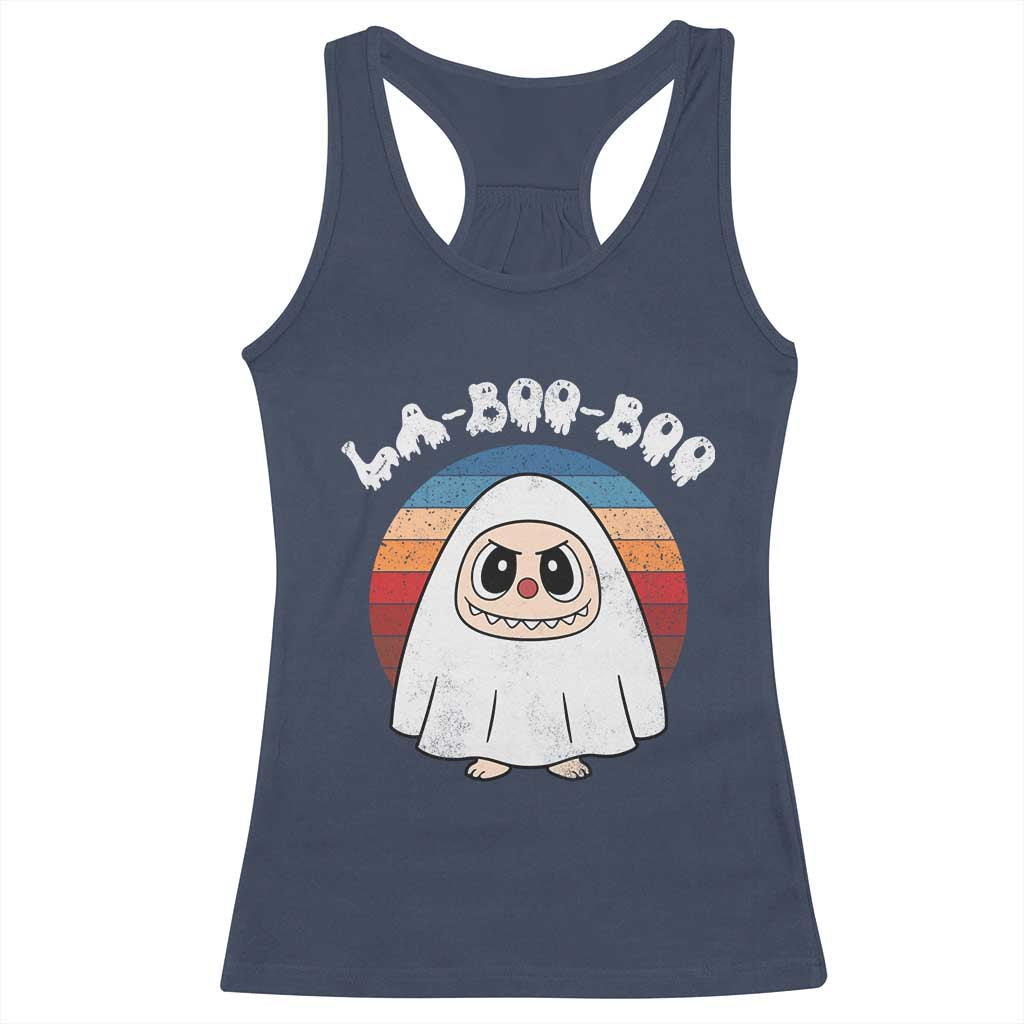 Cute Ghost Halloween Costume Racerback Tank Top Retro Spooky Trending Cartoon La Boo Boo TS10 Navy Print Your Wear