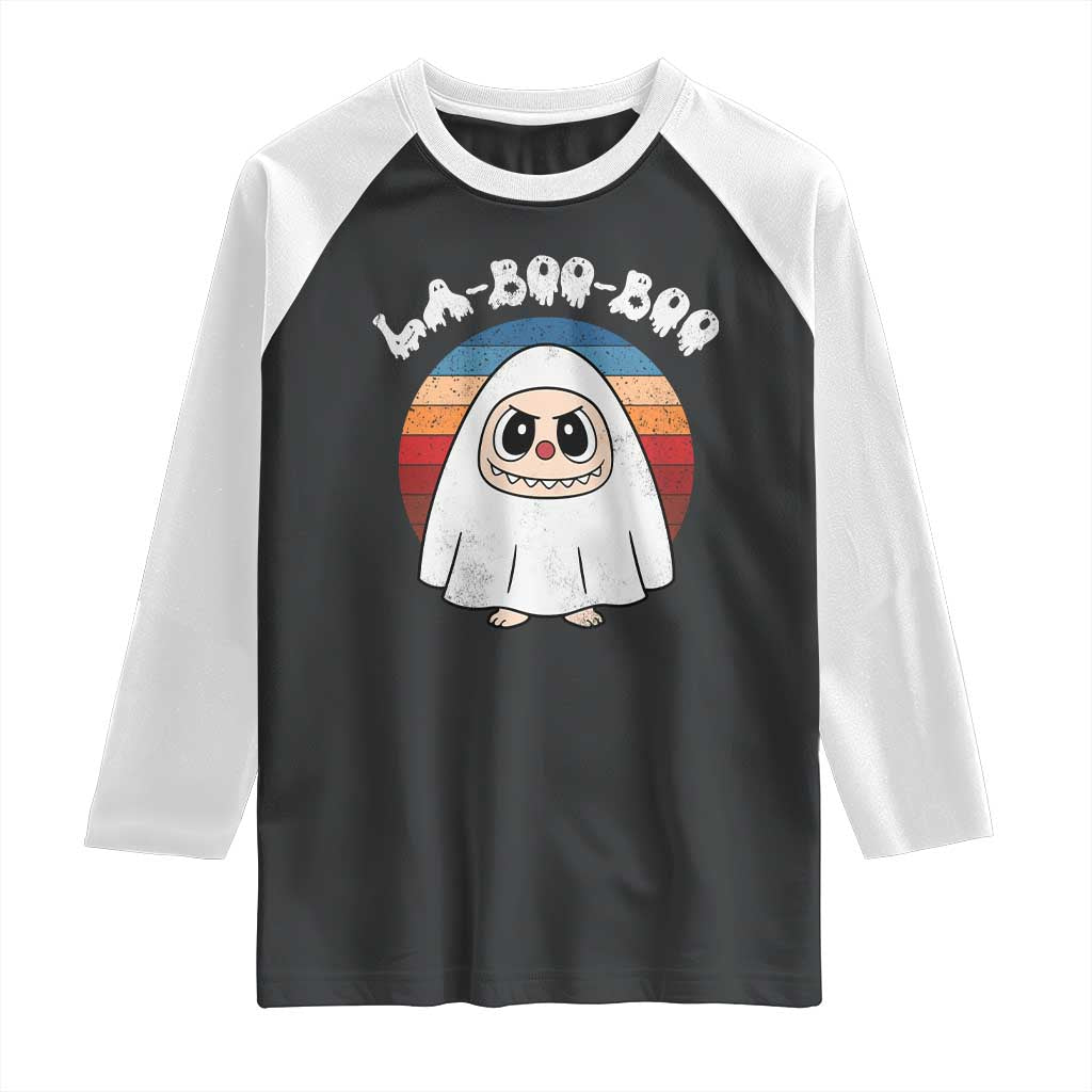 Cute Ghost Halloween Costume Raglan Shirt Retro Spooky Trending Cartoon La Boo Boo TS10 Black White Print Your Wear
