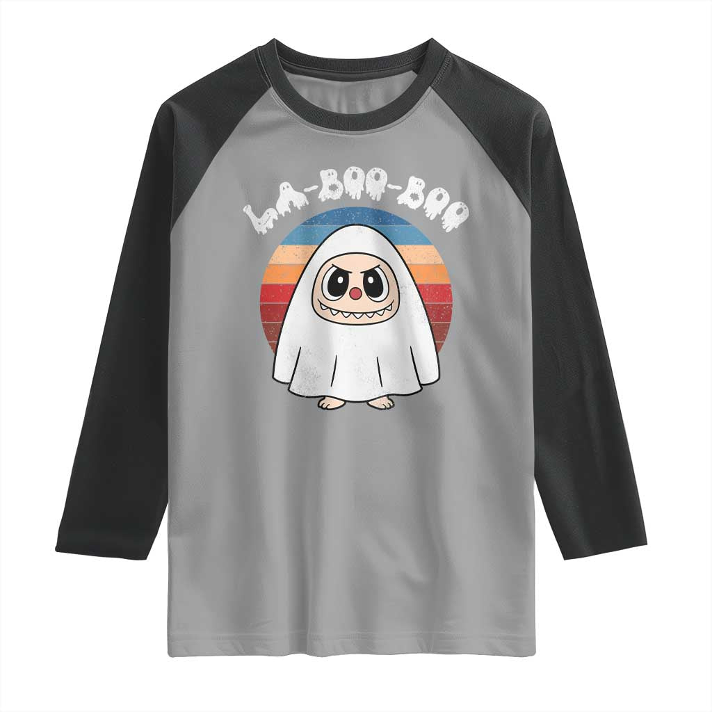 Cute Ghost Halloween Costume Raglan Shirt Retro Spooky Trending Cartoon La Boo Boo TS10 Sport Gray Black Print Your Wear