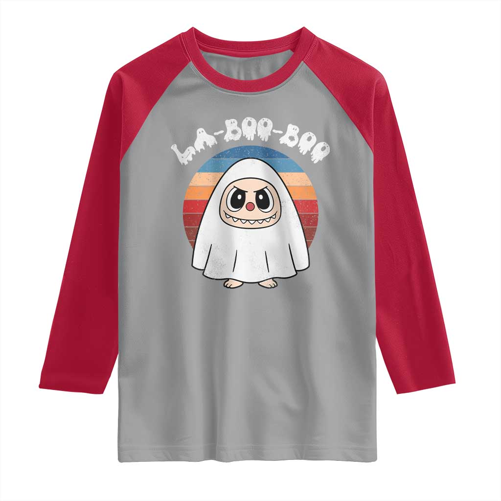 Cute Ghost Halloween Costume Raglan Shirt Retro Spooky Trending Cartoon La Boo Boo TS10 Sport Gray Red Print Your Wear
