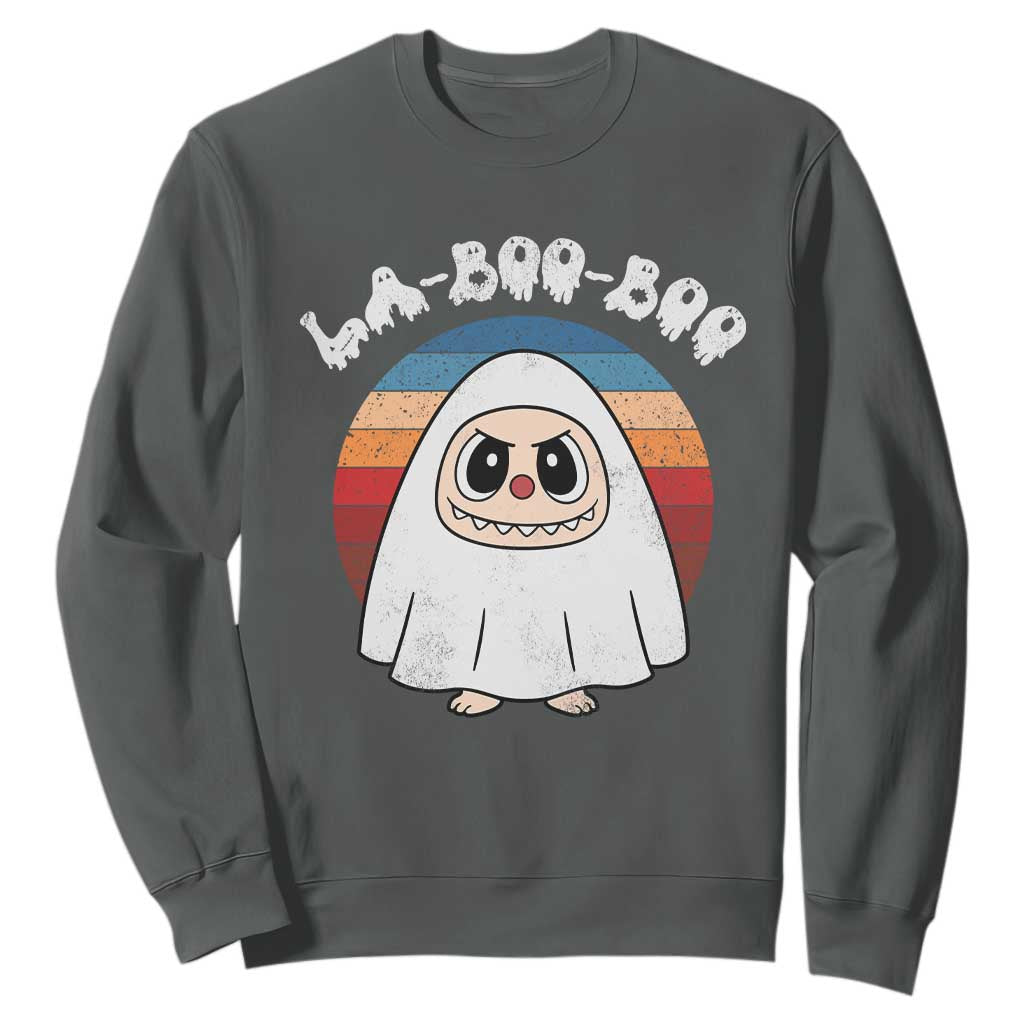 Cute Ghost Halloween Costume Sweatshirt Retro Spooky Trending Cartoon La Boo Boo TS10 Dark Heather Print Your Wear