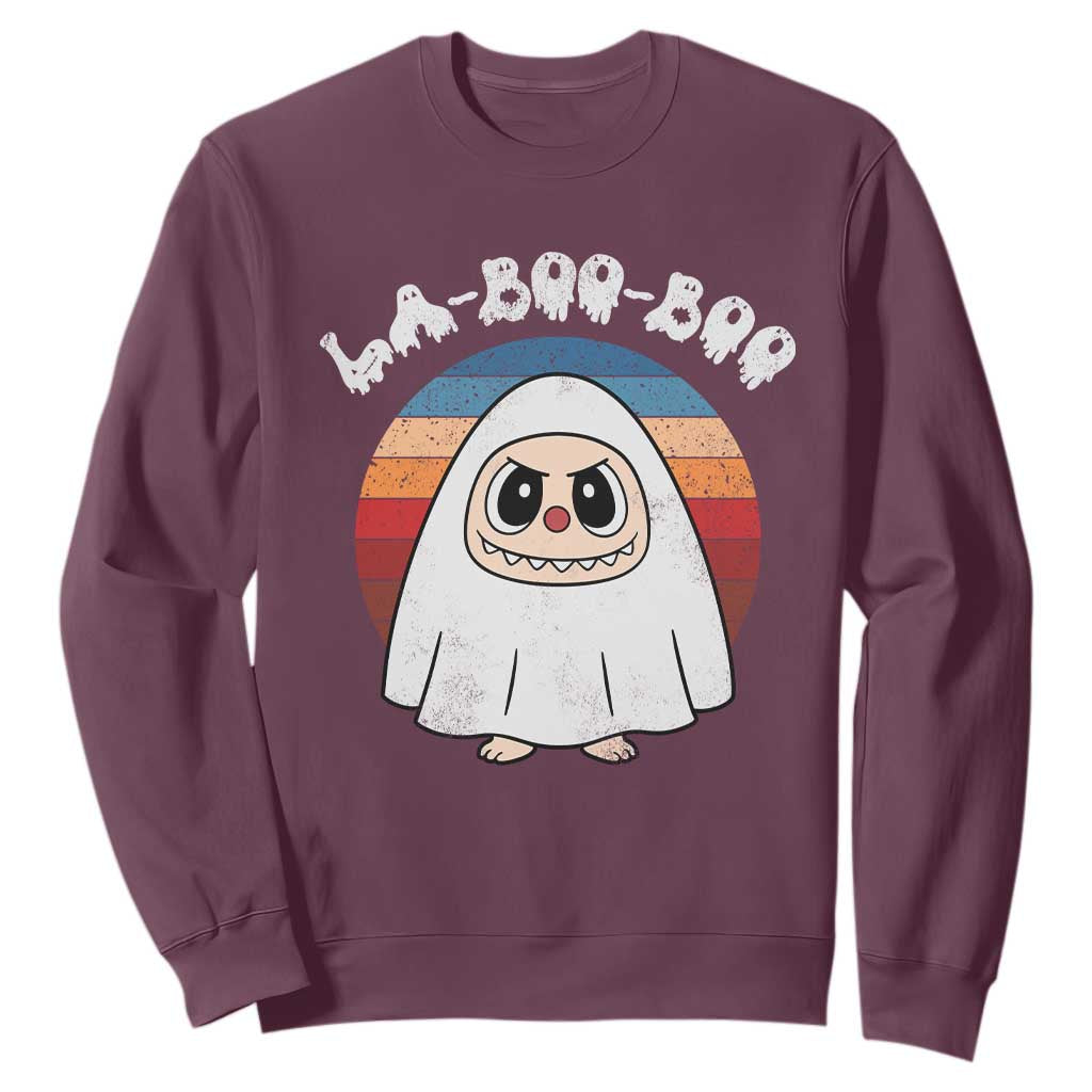 Cute Ghost Halloween Costume Sweatshirt Retro Spooky Trending Cartoon La Boo Boo TS10 Maroon Print Your Wear