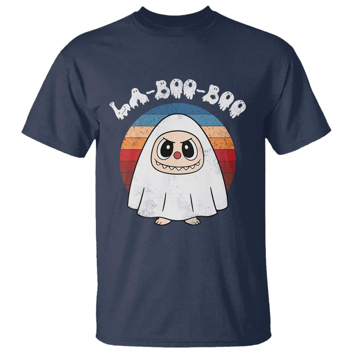Cute Ghost Halloween Costume T Shirt Retro Spooky Trending Cartoon La Boo Boo TS10 Navy Print Your Wear