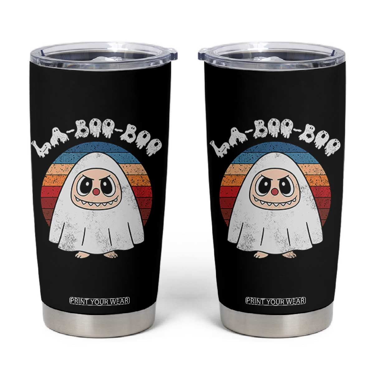 Cute Ghost Halloween Costume Tumbler Cup Retro Spooky Trending Cartoon La Boo Boo TS10 Black Print Your Wear
