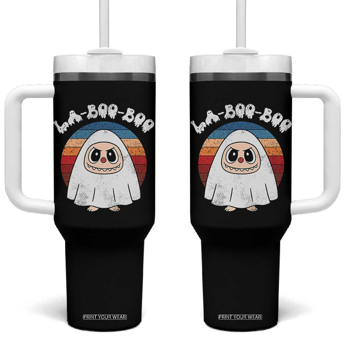 Cute Ghost Halloween Costume Tumbler With Handle Retro Spooky Trending Cartoon La Boo Boo TS10 One Size: 40 oz Black Print Your Wear