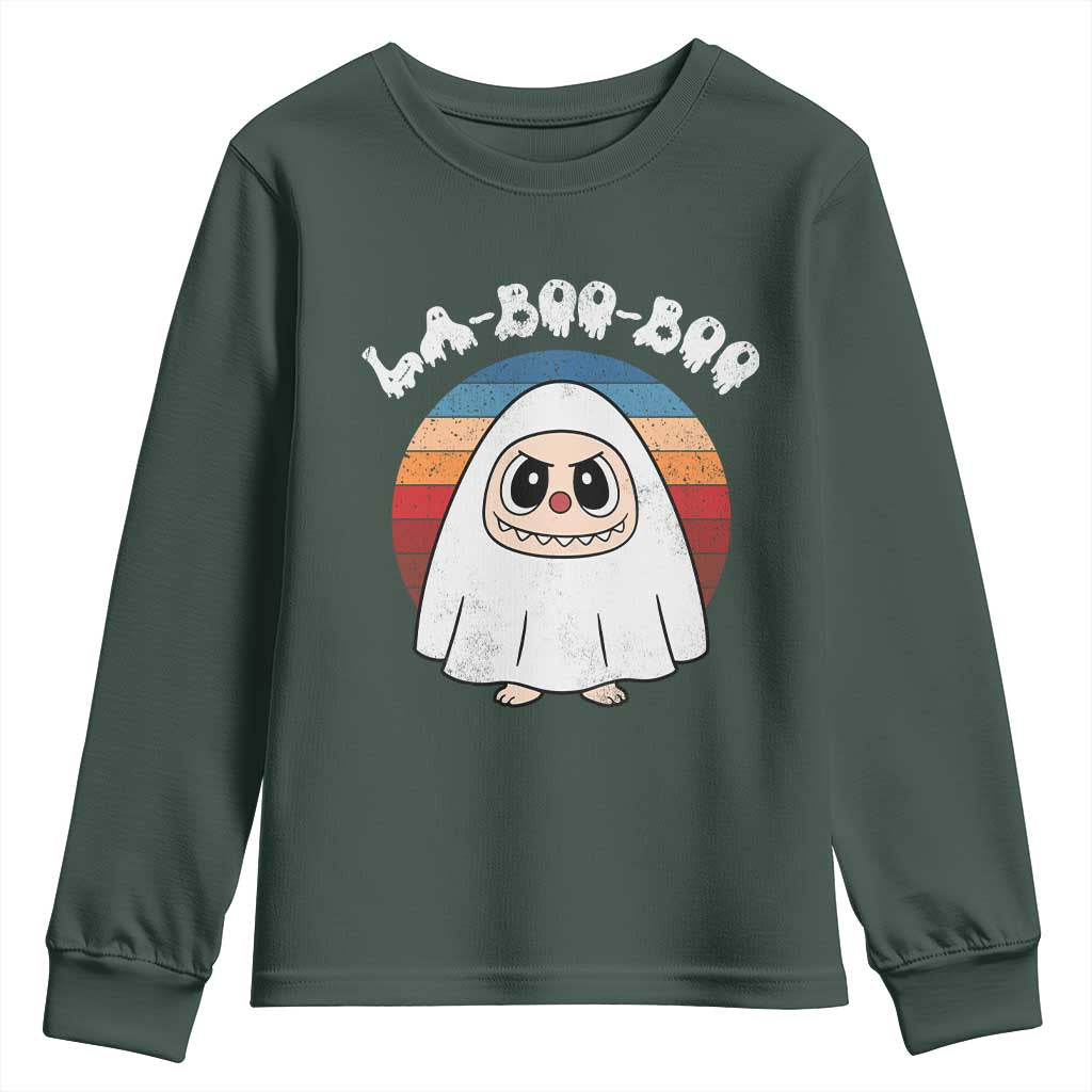 Cute Ghost Halloween Costume Youth Sweatshirt Retro Spooky Trending Cartoon La Boo Boo TS10 Dark Forest Green Print Your Wear