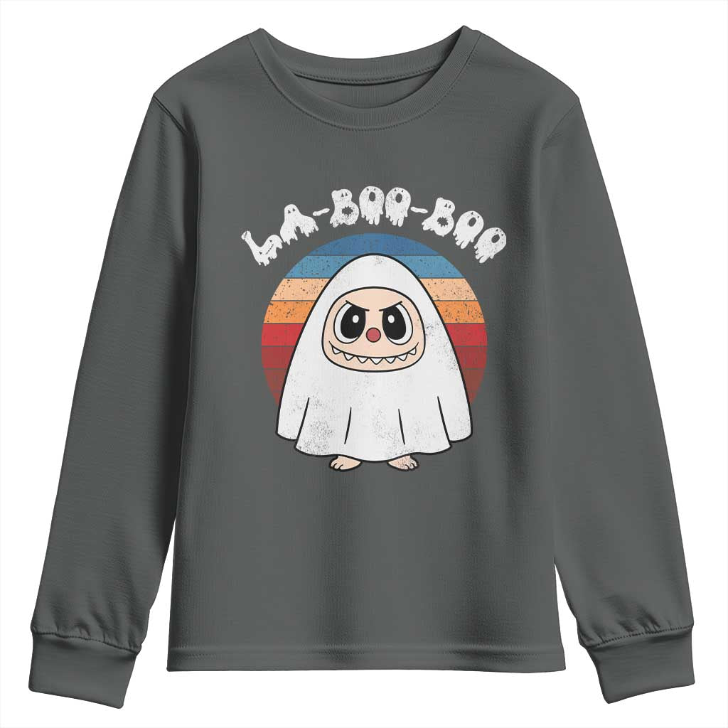 Cute Ghost Halloween Costume Youth Sweatshirt Retro Spooky Trending Cartoon La Boo Boo TS10 Dark Heather Print Your Wear