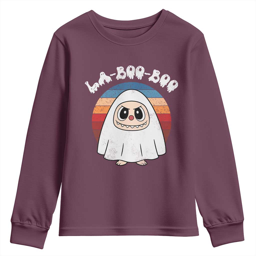 Cute Ghost Halloween Costume Youth Sweatshirt Retro Spooky Trending Cartoon La Boo Boo TS10 Maroon Print Your Wear