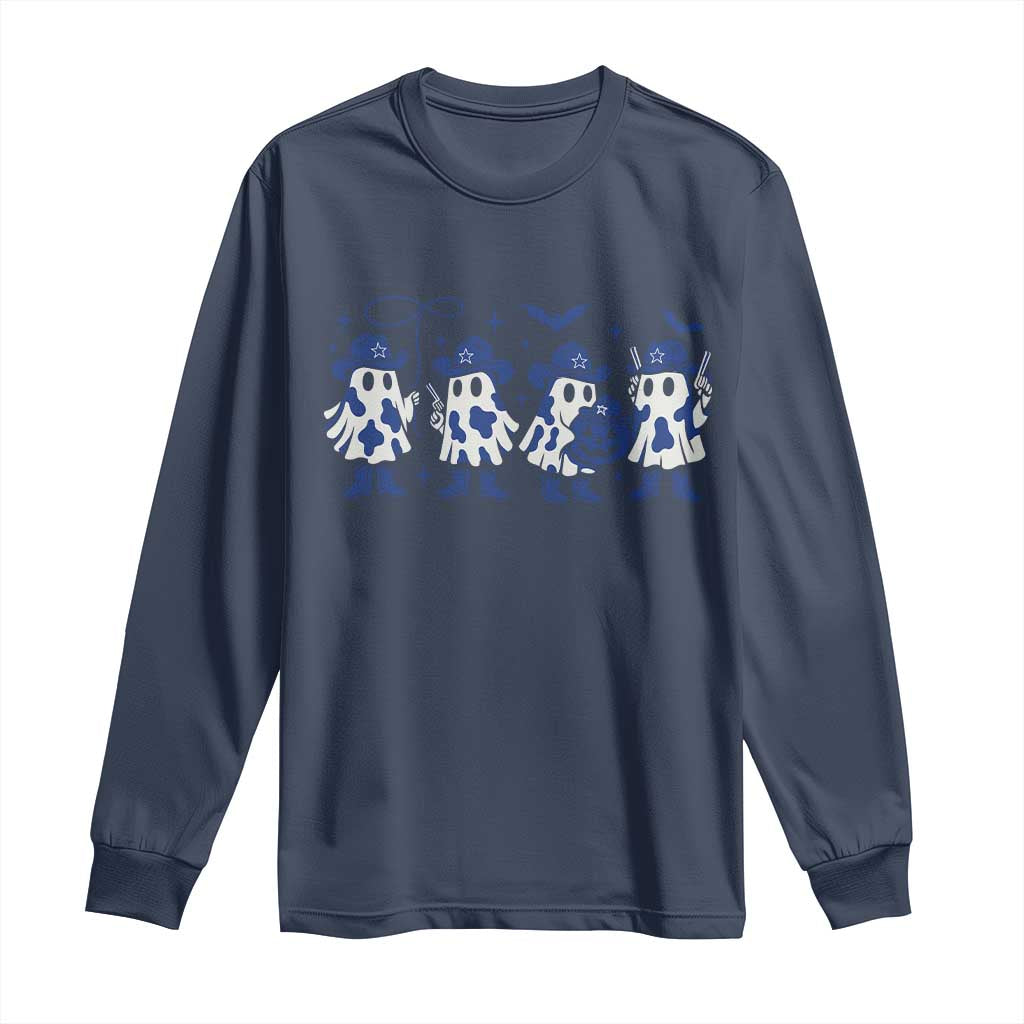 Ghost Halloween Long Sleeve Shirt Retro Halloween Costume Cowboy Fan TS10 Navy Print Your Wear