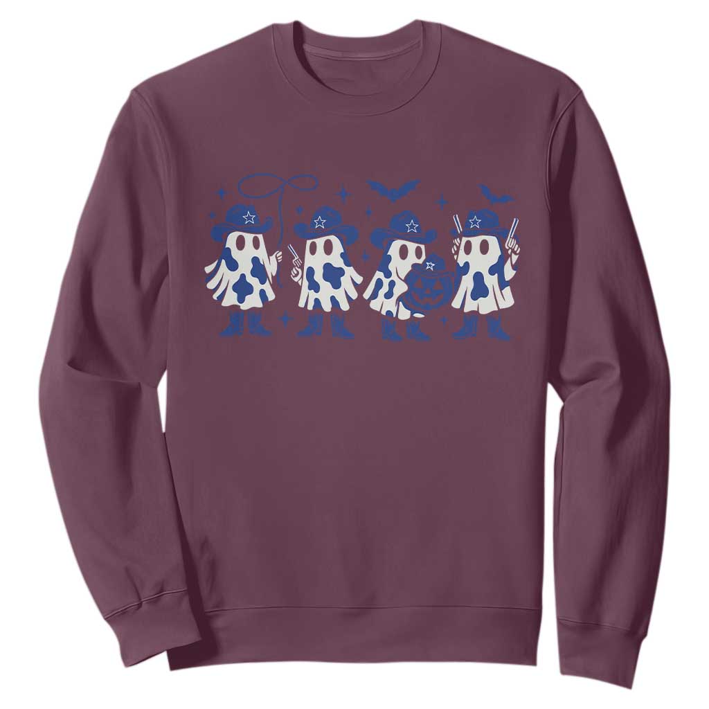 Ghost Halloween Sweatshirt Retro Halloween Costume Cowboy Fan TS10 Maroon Print Your Wear
