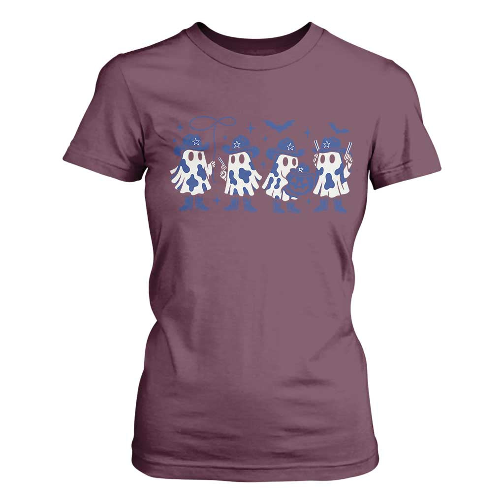 Ghost Halloween T Shirt For Women Retro Halloween Costume Cowboy Fan TS10 Maroon Print Your Wear
