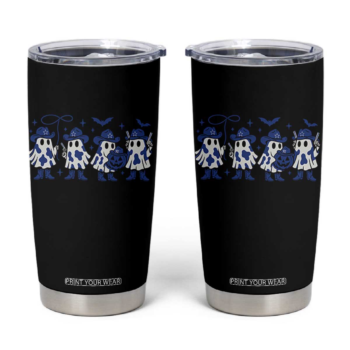 Ghost Halloween Tumbler Cup Retro Halloween Costume Cowboy Fan TS10 Black Print Your Wear