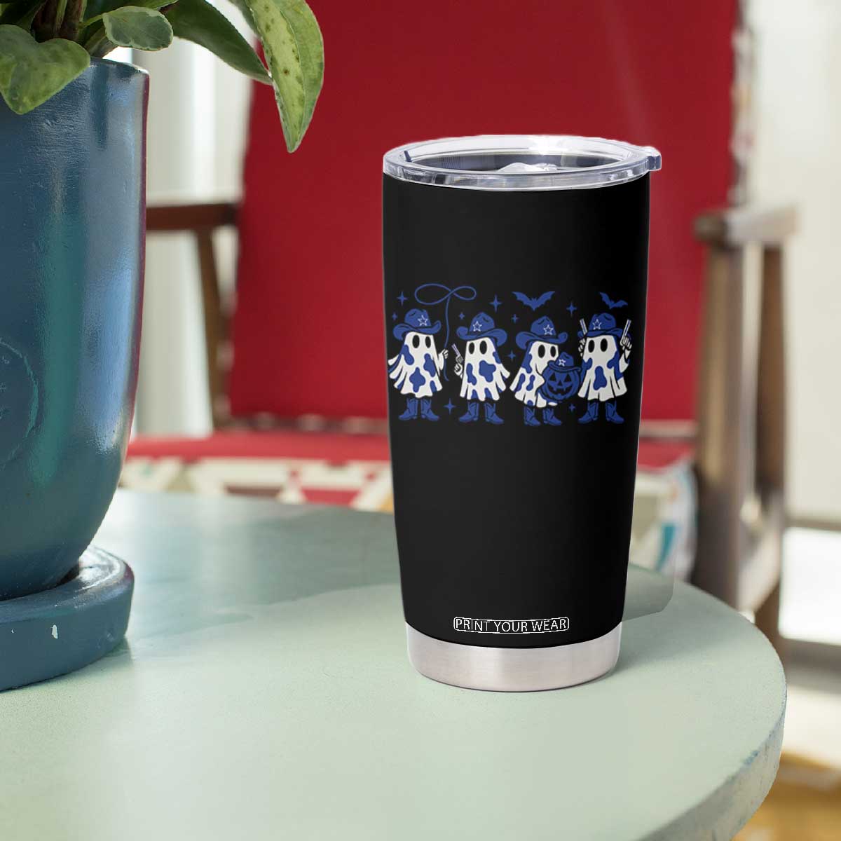 Ghost Halloween Tumbler Cup Retro Halloween Costume Cowboy Fan TS10 Print Your Wear
