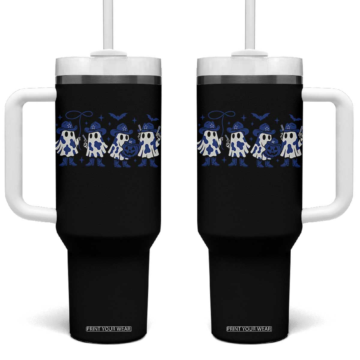 Ghost Halloween Tumbler With Handle Retro Halloween Costume Cowboy Fan TS10 One Size: 40 oz Black Print Your Wear