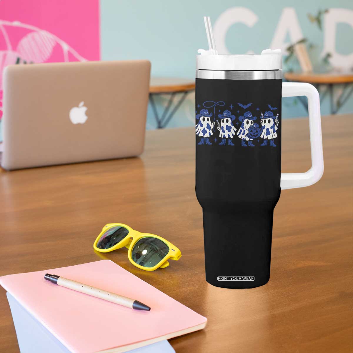 Ghost Halloween Tumbler With Handle Retro Halloween Costume Cowboy Fan TS10 Print Your Wear