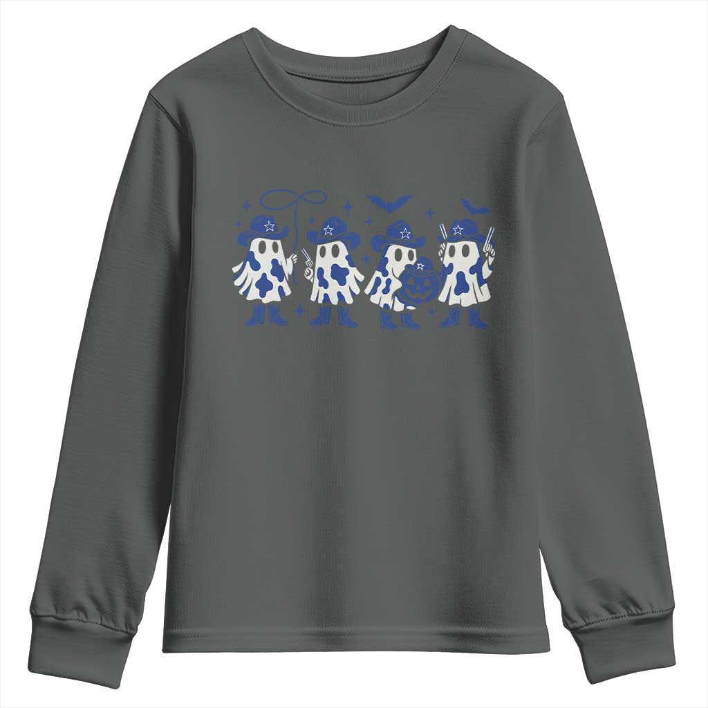 Ghost Halloween Youth Sweatshirt Retro Halloween Costume Cowboy Fan TS10 Dark Heather Print Your Wear