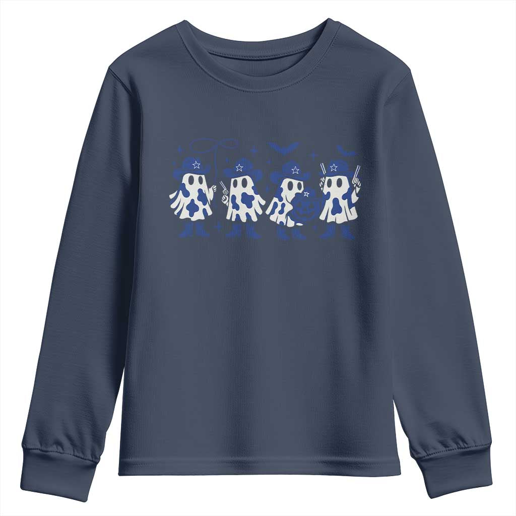 Ghost Halloween Youth Sweatshirt Retro Halloween Costume Cowboy Fan TS10 Navy Print Your Wear