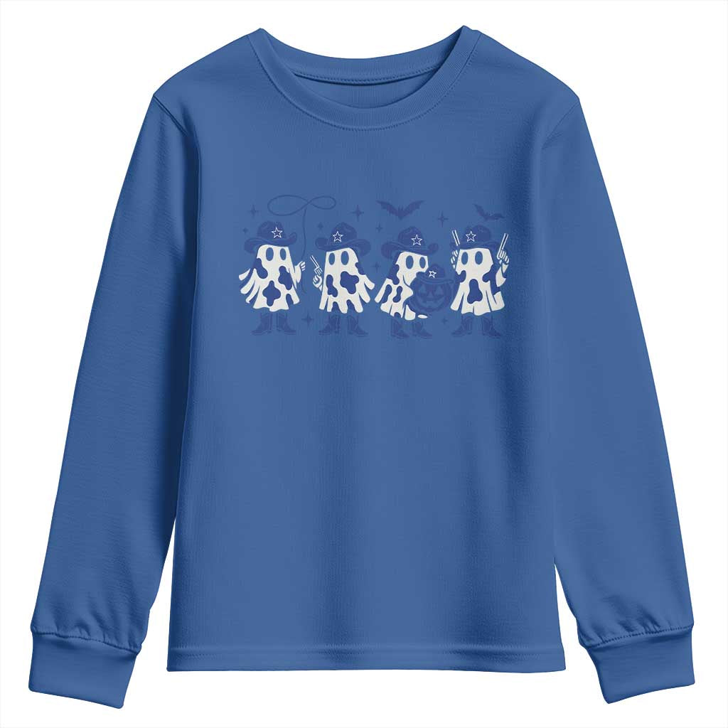 Ghost Halloween Youth Sweatshirt Retro Halloween Costume Cowboy Fan TS10 Royal Blue Print Your Wear