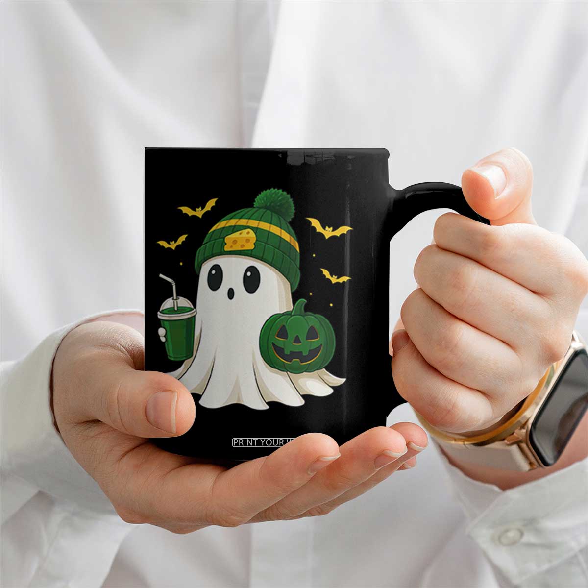 Halloween Packers Ghost Coffee Mug Pumpkin Ghost Costume Cheesehead TS10 Print Your Wear