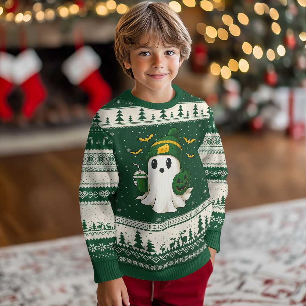 Halloween GB Ghost Ugly Christmas Sweater Pumpkin Ghost Costume Cheesehead TS10 Forest Green Beige Print Your Wear
