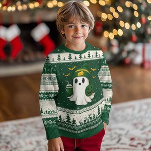 Halloween Packers Ghost Ugly Christmas Sweater Pumpkin Ghost Costume Cheesehead TS10 Forest Green Beige Print Your Wear