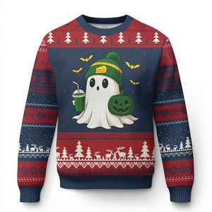 Halloween Packers Ghost Ugly Christmas Sweater Pumpkin Ghost Costume Cheesehead TS10 Navy Red Print Your Wear