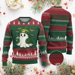 Halloween Packers Ghost Ugly Christmas Sweater Pumpkin Ghost Costume Cheesehead TS10 Red Green Print Your Wear