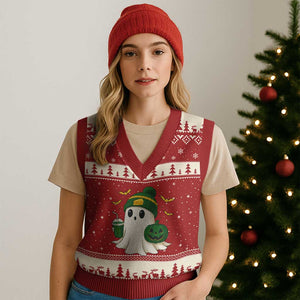 Halloween Packers Ghost V-Neck Knit Sweater Vest Pumpkin Ghost Costume Cheesehead TS10 Red Beige Print Your Wear