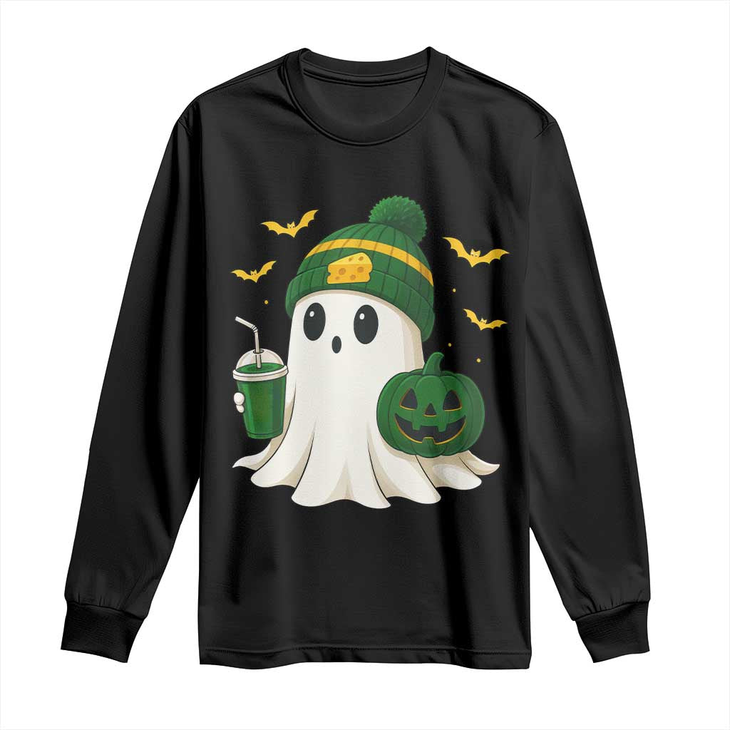 Halloween Packers Ghost Long Sleeve Shirt Pumpkin Ghost Costume Cheesehead TS10 Black Print Your Wear