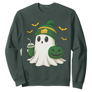 Halloween Packers Ghost Sweatshirt Pumpkin Ghost Costume Cheesehead TS10 Dark Forest Green Print Your Wear