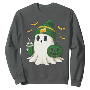 Halloween Packers Ghost Sweatshirt Pumpkin Ghost Costume Cheesehead TS10 Dark Heather Print Your Wear