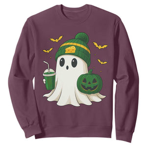 Halloween Packers Ghost Sweatshirt Pumpkin Ghost Costume Cheesehead TS10 Maroon Print Your Wear