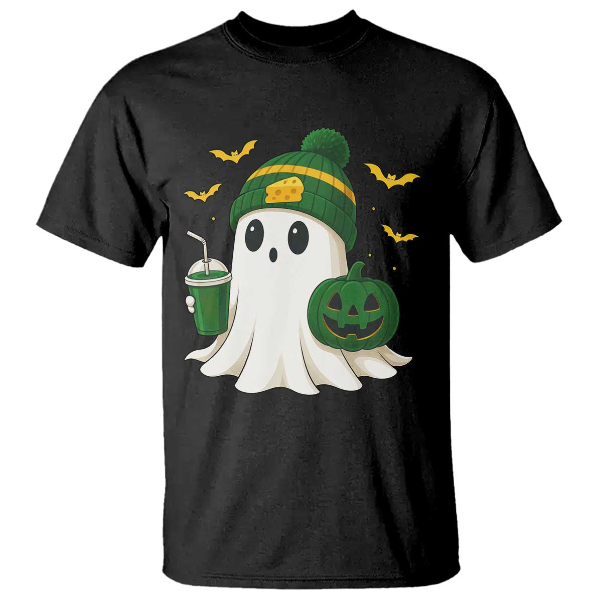 Halloween Packers Ghost T Shirt Pumpkin Ghost Costume Cheesehead TS10 Black Print Your Wear