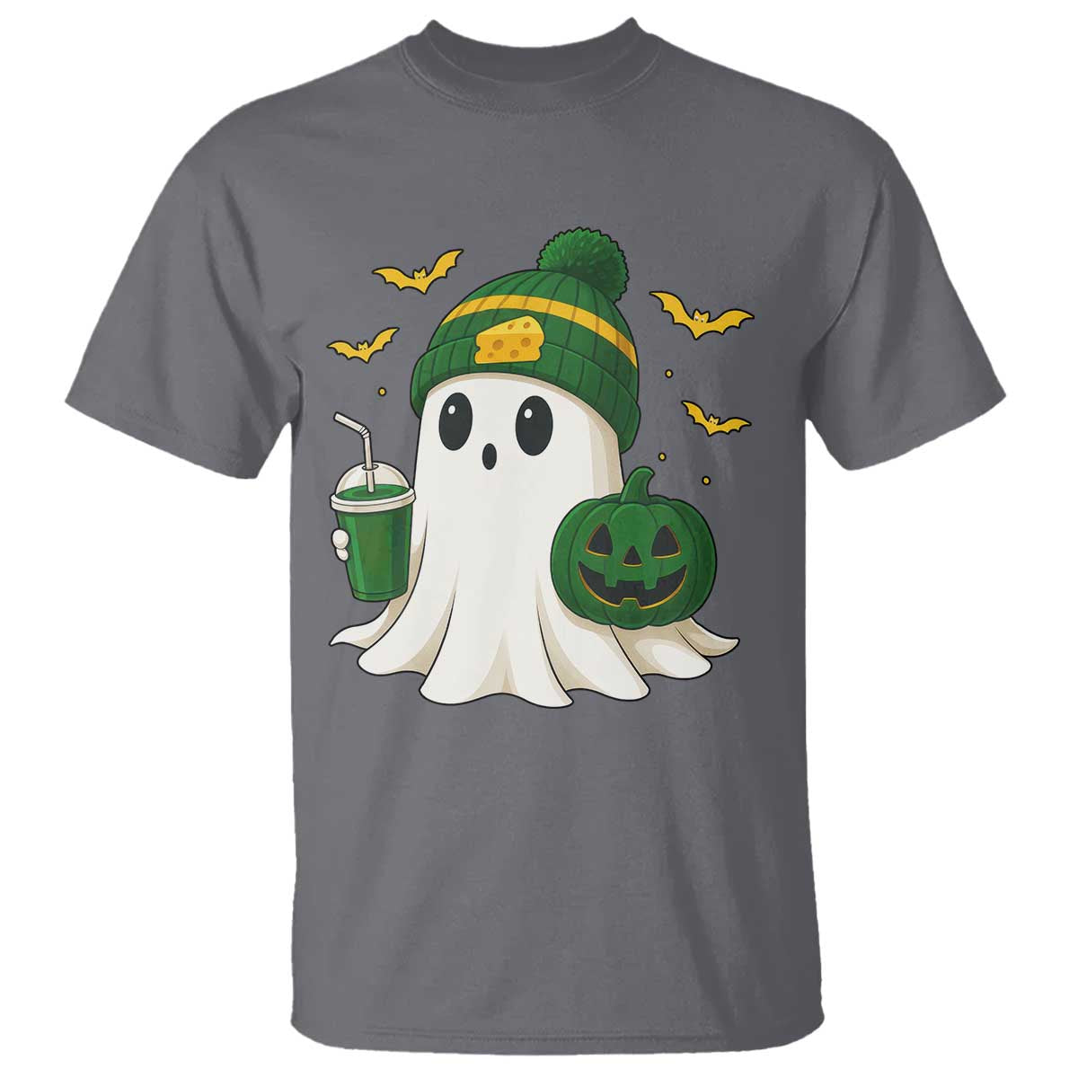 Halloween Packers Ghost T Shirt Pumpkin Ghost Costume Cheesehead TS10 Charcoal Print Your Wear