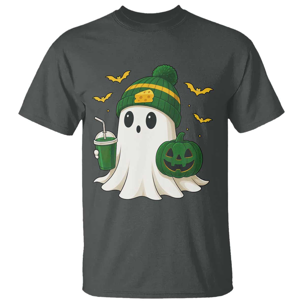 Halloween Packers Ghost T Shirt Pumpkin Ghost Costume Cheesehead TS10 Dark Heather Print Your Wear