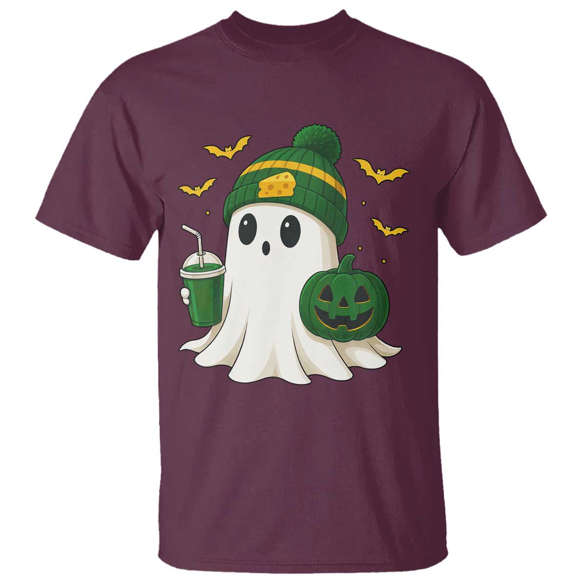 Halloween Packers Ghost T Shirt Pumpkin Ghost Costume Cheesehead TS10 Maroon Print Your Wear