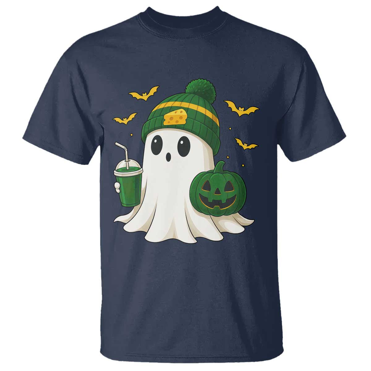 Halloween Packers Ghost T Shirt Pumpkin Ghost Costume Cheesehead TS10 Navy Print Your Wear