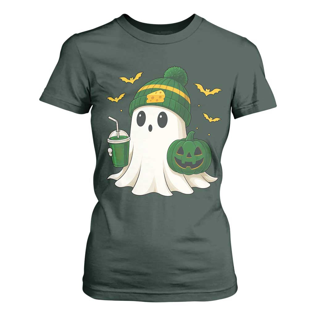 Halloween Packers Ghost T Shirt For Women Pumpkin Ghost Costume Cheesehead TS10 Dark Forest Green Print Your Wear