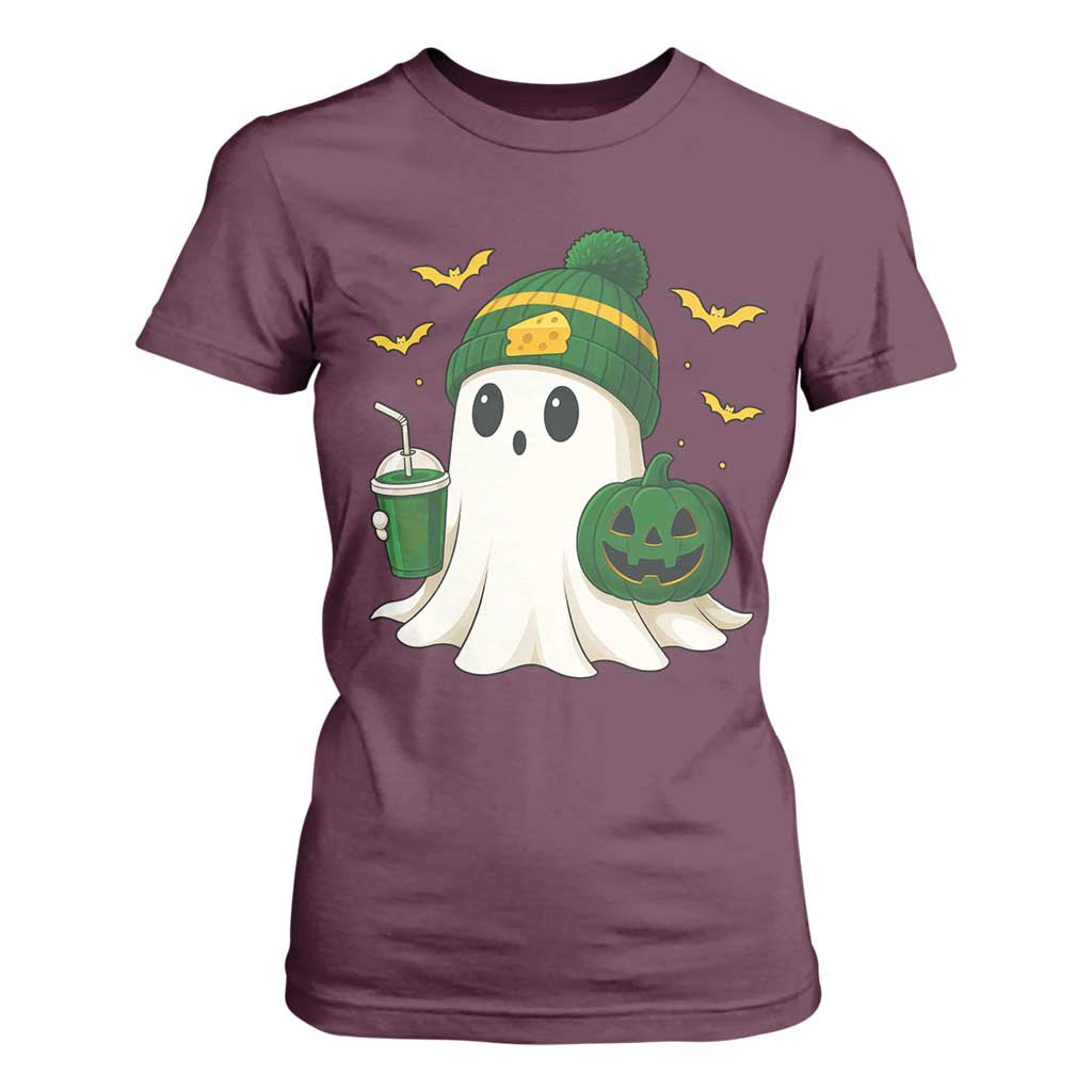 Halloween Packers Ghost T Shirt For Women Pumpkin Ghost Costume Cheesehead TS10 Maroon Print Your Wear