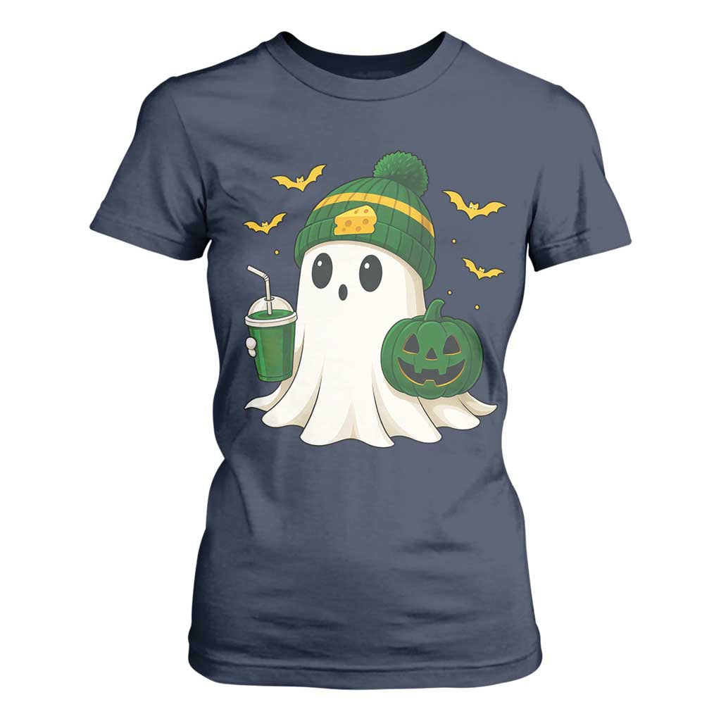 Halloween Packers Ghost T Shirt For Women Pumpkin Ghost Costume Cheesehead TS10 Navy Print Your Wear
