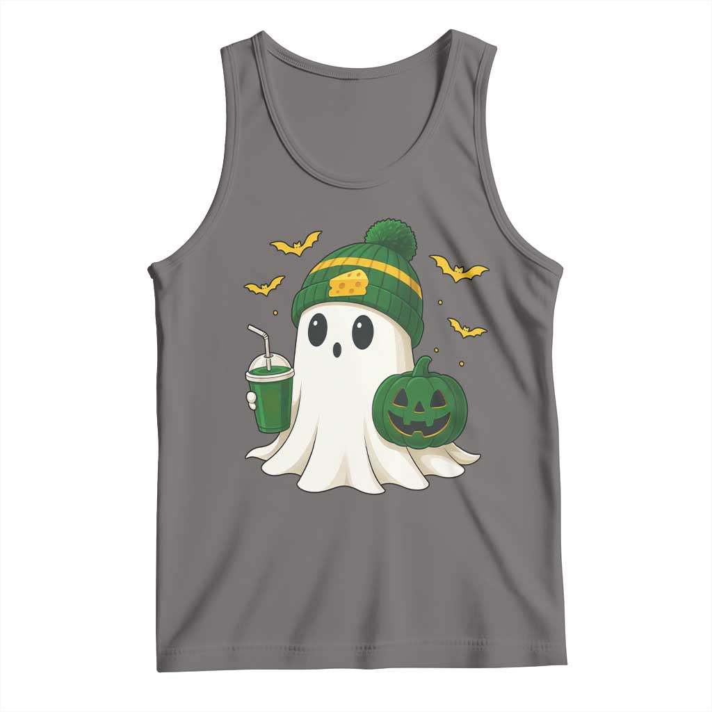 Halloween Packers Ghost Tank Top Pumpkin Ghost Costume Cheesehead TS10 Deep Heather Print Your Wear