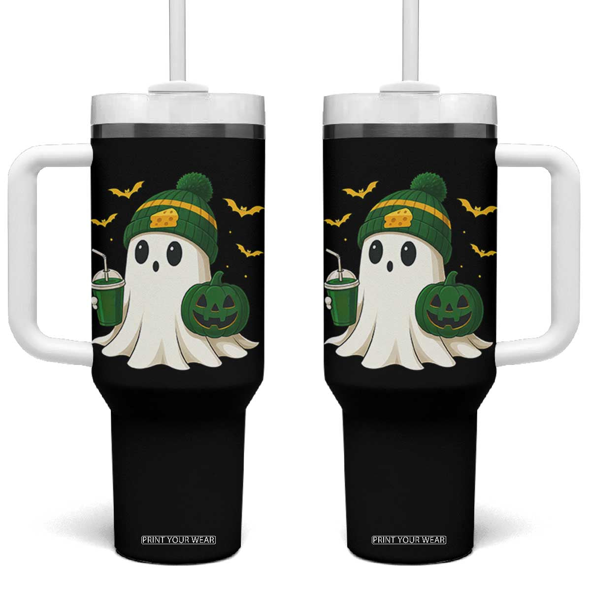 Halloween GB Ghost Tumbler With Handle Pumpkin Ghost Costume Cheesehead TS10 One Size: 40 oz Black Print Your Wear