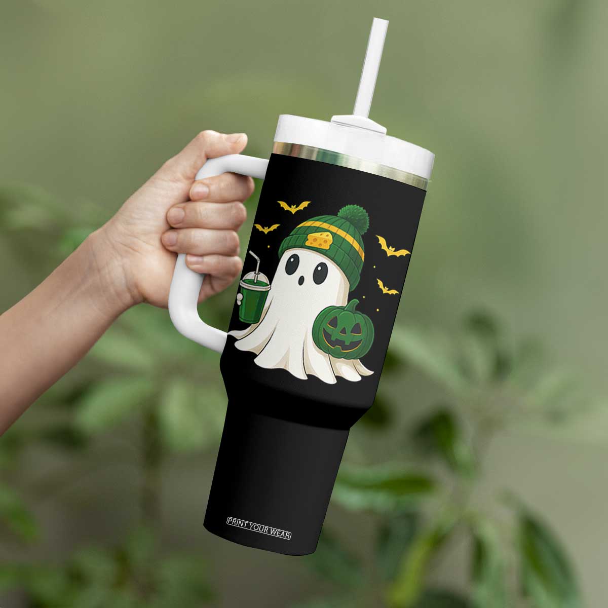 Halloween GB Ghost Tumbler With Handle Pumpkin Ghost Costume Cheesehead TS10 Print Your Wear