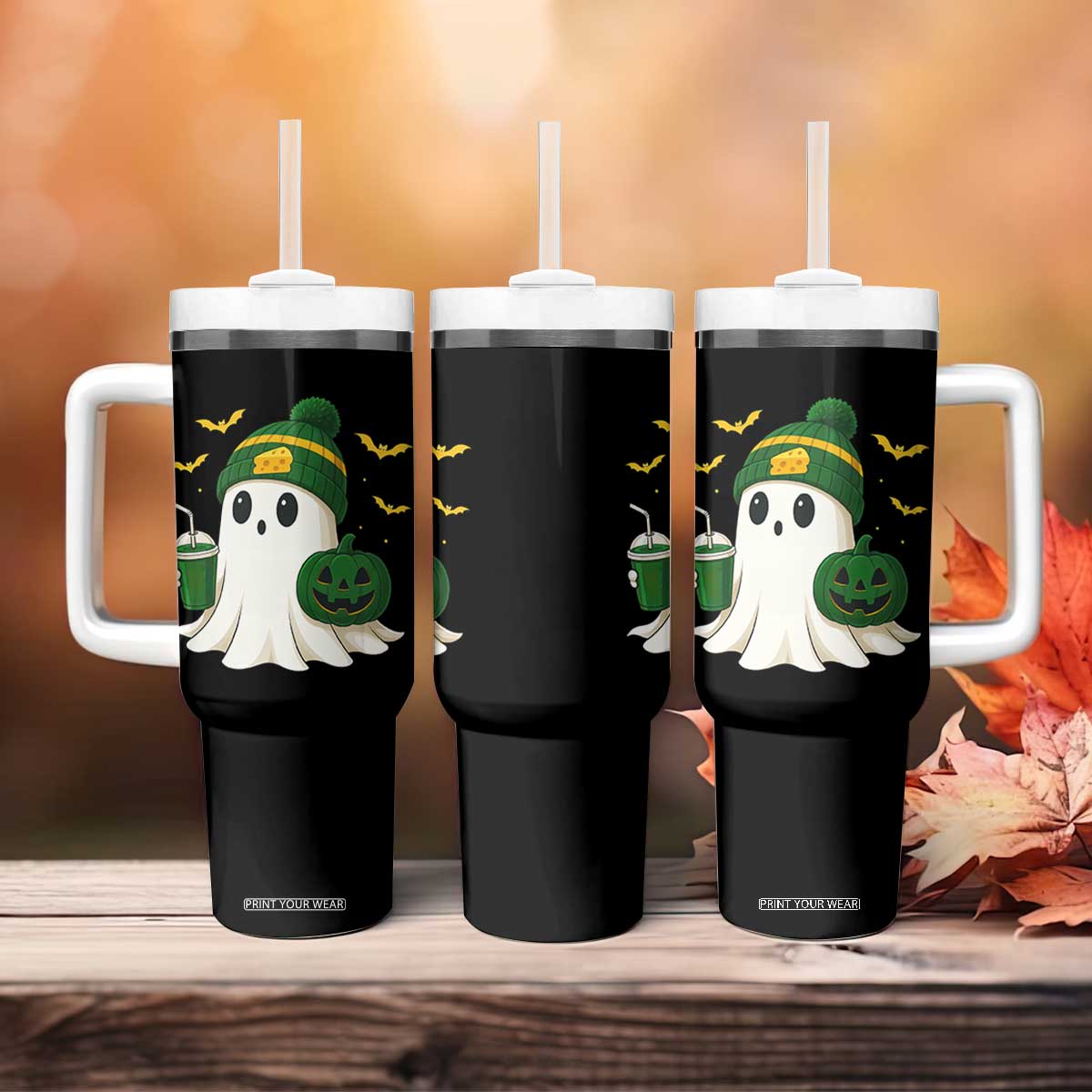 Halloween GB Ghost Tumbler With Handle Pumpkin Ghost Costume Cheesehead TS10 Print Your Wear