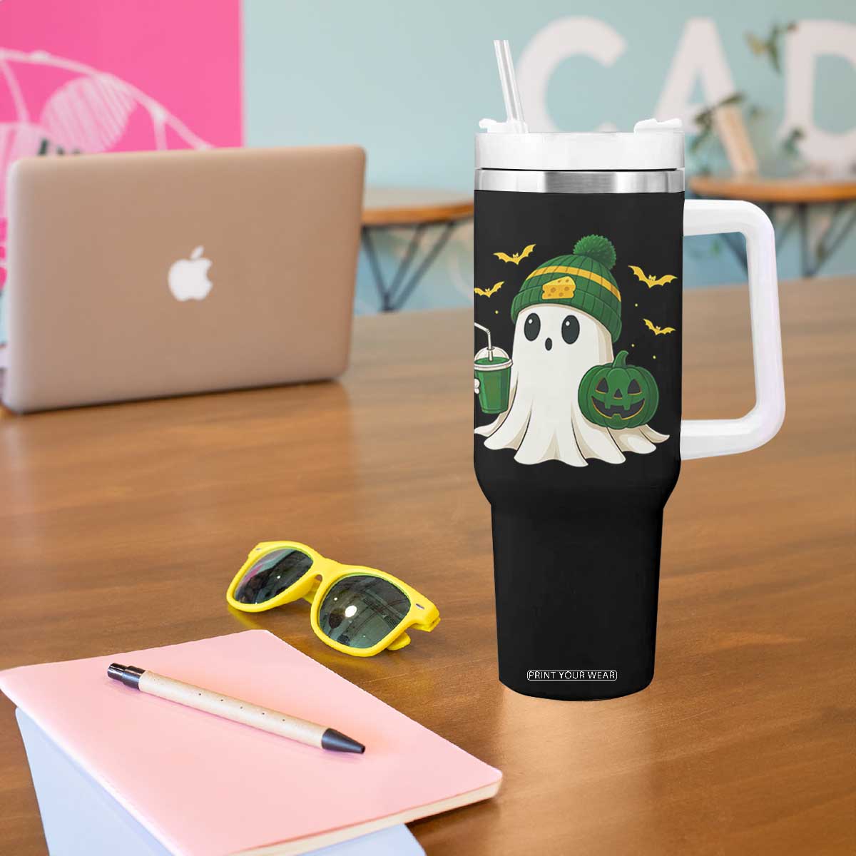 Halloween GB Ghost Tumbler With Handle Pumpkin Ghost Costume Cheesehead TS10 Print Your Wear