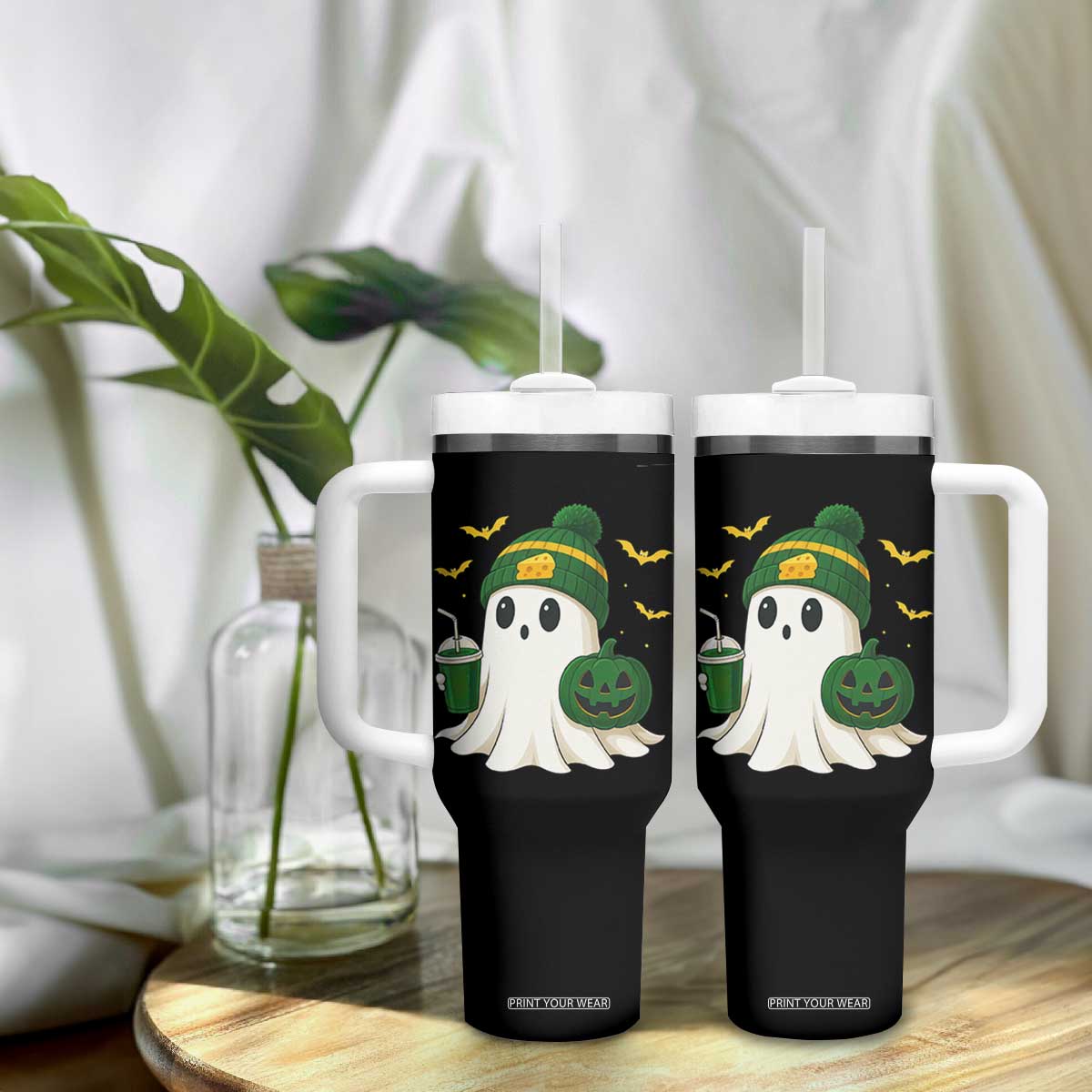 Halloween GB Ghost Tumbler With Handle Pumpkin Ghost Costume Cheesehead TS10 Print Your Wear
