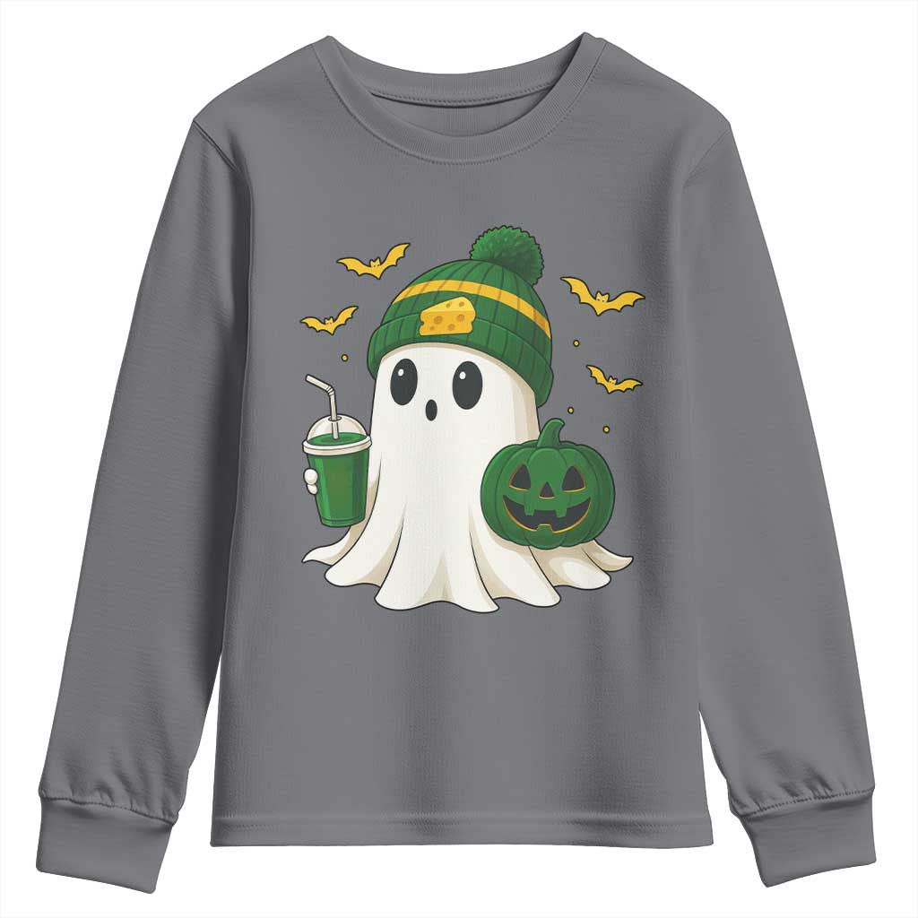 Halloween Packers Ghost Youth Sweatshirt Pumpkin Ghost Costume Cheesehead TS10 Charcoal Print Your Wear